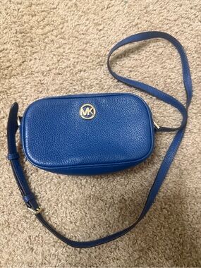 Michael Kors Cobalt Pebbled Leather Crossbody with Gold Logo